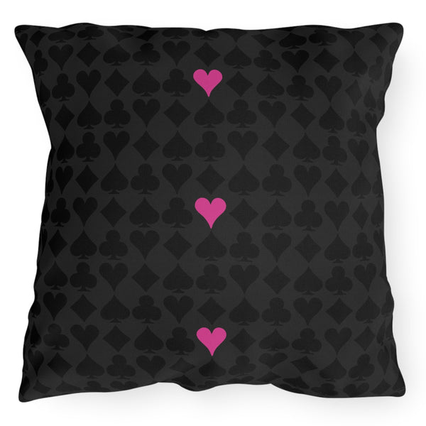 deck of cards black throw pillow pink hearts