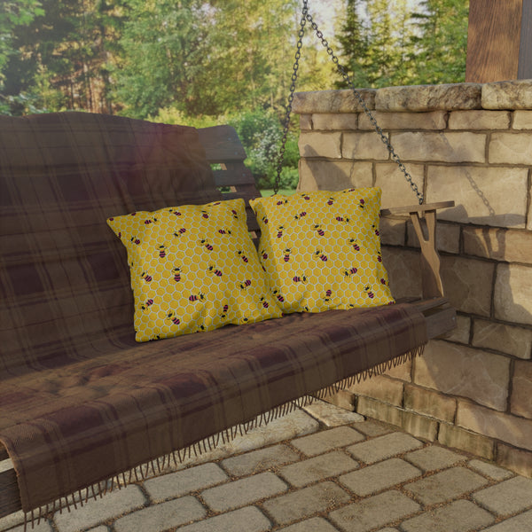 Honeycomb Rainbow Bee Indoor Outdoor Throw Pillow