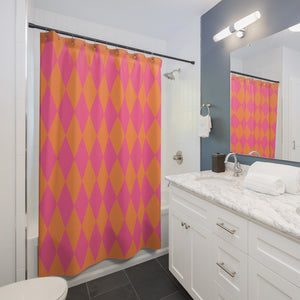 Harlequin Pink Orange Bath Shower Curtain