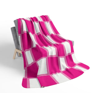 Checkered Pink Whimsical Sherpa Throw