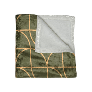 Soft sherpa blanket with 'Green & Gold Art Deco Decorative Throw' design
