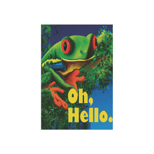 Garden flag with 'Oh Hello Frog Funny' design