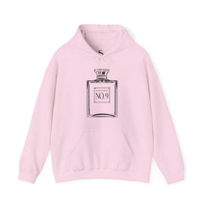 Navy blue hoodie with 'Love Potion Perfume Witchy Halloween' design on a plain background