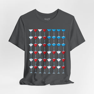 White t-shirt with 'Martini American Patriotic July 4th' design on a white background