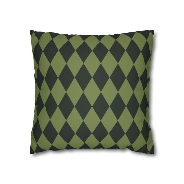 Green & Ivory Harlequin Reversible Throw Pillow Cover