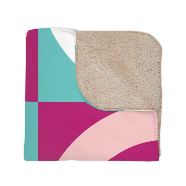 Pink & Blue Modern Geometric Sherpa Throw Blanket