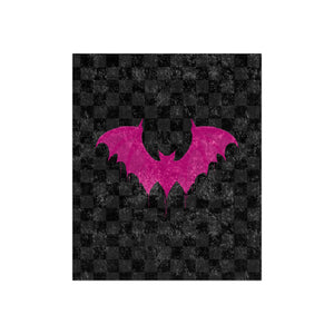 Soft sherpa blanket with 'Black & Pink Bat Checkered Decorative Throw' design
