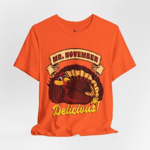 Soft cream t-shirt with 'Mr. November Turkey Funny Thanksgiving' design on a white background