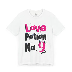 Olive t-shirt with 'Love Potion No 9 Witchy Woman' design on a white background