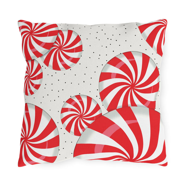 Peppermint Candy Cane Indoor Outdoor Christmas Throw Pillow