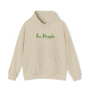 Beige hoodie with 'Ew, People' text on a white background