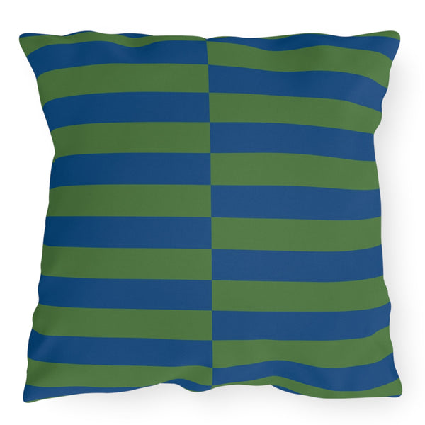Green and Blue Striped Indoor Outdoor Throw Pillow