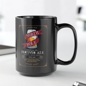 mug with 'North Pole Brewing Co Festivus Ale Holiday' graphic on a white background