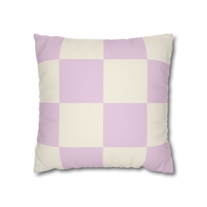 Lilac & Ivory Checkered Faux Suede Soft Pillow Cover