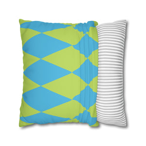 Reversible Blue Green Harlequin Pillow Cover