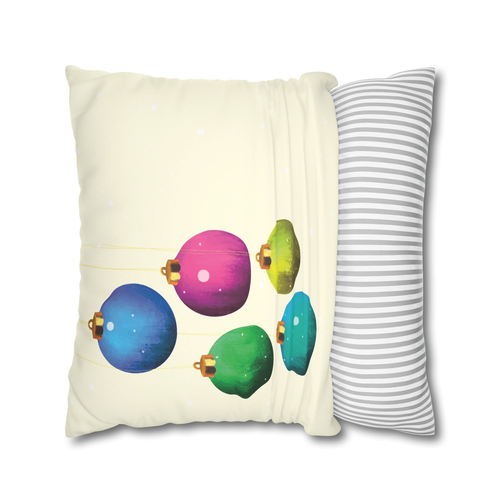 Pastel Hanging Ornaments Faux Suede Christmas Pillow Cover