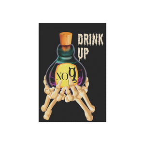 Garden flag with 'Drink Up Love Potion Skeleton Halloween' design