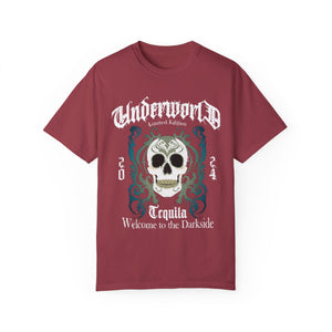 Ivory t-shirt with 'Tequila Lovers Sugar Skull' design on a white background