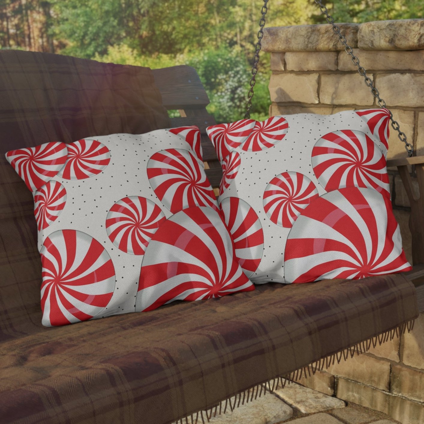 Popping Peppermint Candy Canes Christmas Throw Pillow
