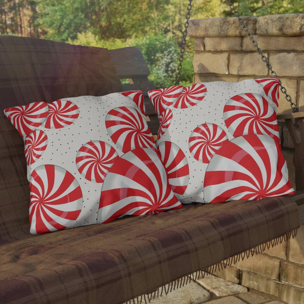 Peppermint Candy Cane Indoor Outdoor Christmas Throw Pillow