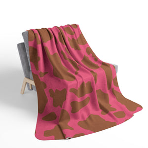 Pink Brown Animal Print Plush Sherpa Throw Blanket