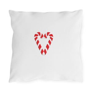 throw pillow with 'Reversible Candy Cane Heart Outdoor' design