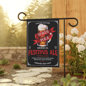 Garden flag with 'Festivus Ale North Pole Brewery Christmas' design