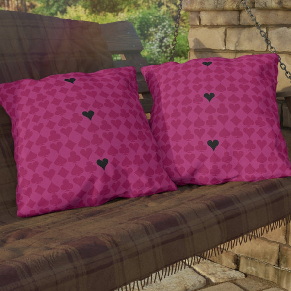 Deck of Cards Pink & Black Indoor Outdoor Throw Pillow