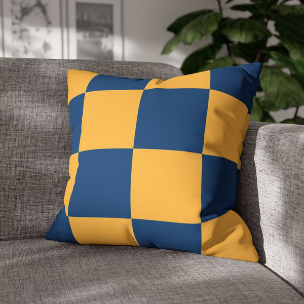 Blue & Yellow Checkered Faux Suede Soft Pillow Cover