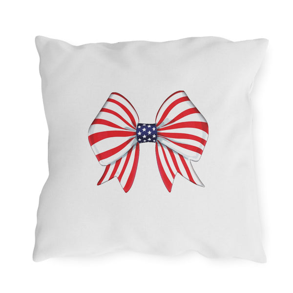American Flag Bow Indoor Outdoor July 4th Throw Pillow