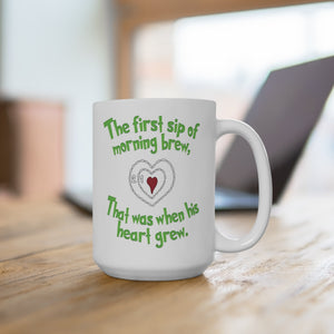 mug with 'Grinch Heart Funny Christmas' graphic on a white background