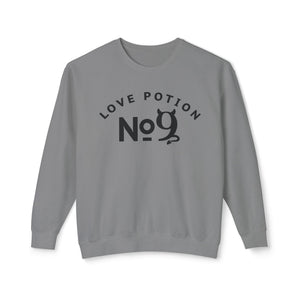 Peachy sweatshirt with 'Love Potion No 9 Halloween' design on a plain background