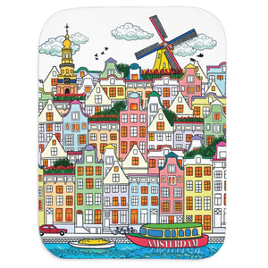 soft sherpa blanket with 'Whimsical Amsterdam City' design