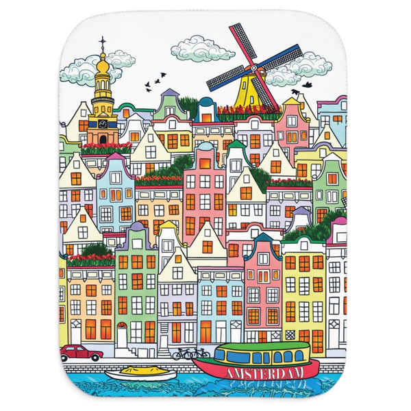 Whimsical Amsterdam City Sherpa Baby Blanket