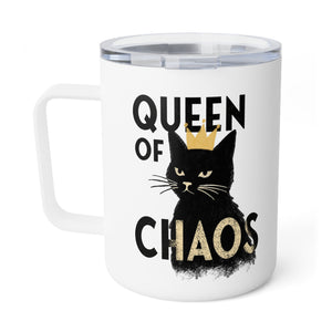 Queen of Chaos Black Cat Funny Insulated Travel Mug 10oz