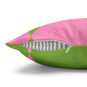 Reversible Pink Green Harlequin Pillow Cover