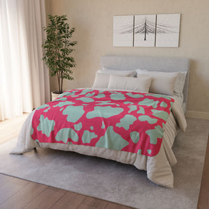 Pastel Pink Green Animal Print Plush Sherpa Throw Blanket