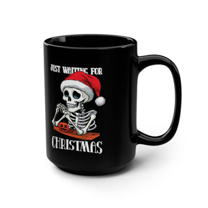 mug with 'Just Waiting For Christmas Funny Halloween' graphic on a white background