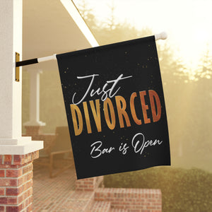 Garden flag with 'Just Divorced Party Funny' design