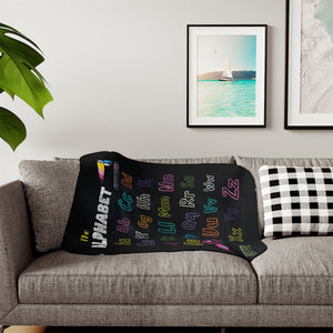 soft sherpa blanket with 'ABC Chalkboard' design