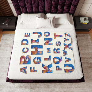 soft sherpa blanket with 'ABC Colorful Cutouts' design