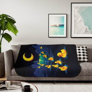 soft sherpa blanket with 'Rubber Ducky Ocean' design