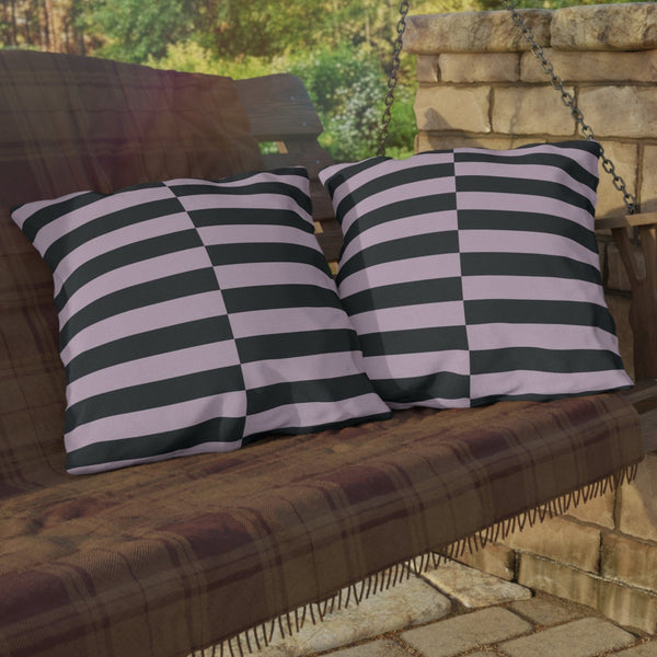 Grey Lilac Striped Indoor Outdoor Throw Pillow