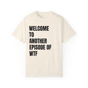 Light blue t-shirt with 'WTF Funny Sarcastic' design on a white background