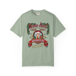 Light green t-shirt with a festive graphic design on a white background