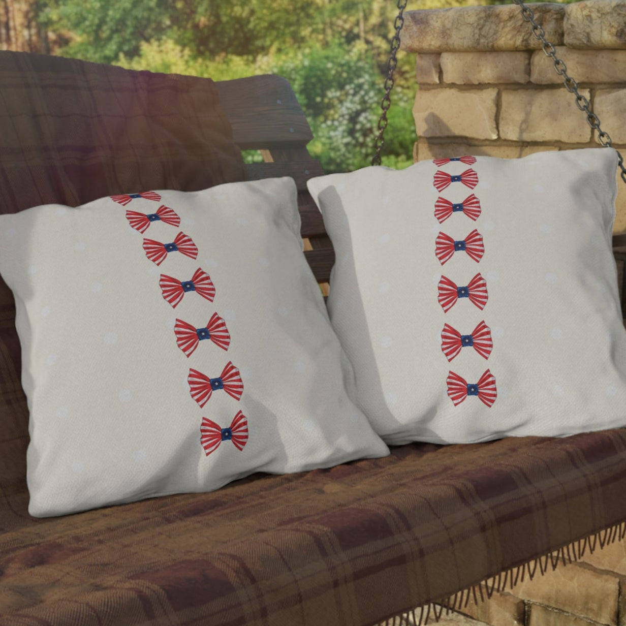 Patriotic Polka Dots and Bows Outdoor Indoor Throw Pillow