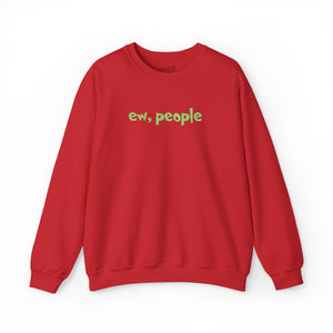 Red sweatshirt with 'ew, people' embroidered on the front on a white background.