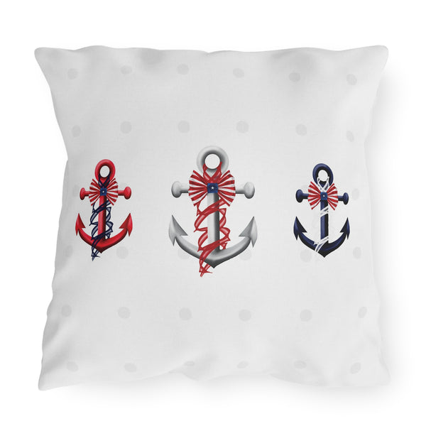 July 4th Nautical Anchors Outdoor Indoor Accent Throw Pillow