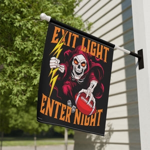 Garden flag with 'Virginia Tech Sandman Skeleton Football' design