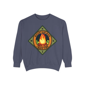 Blue spruce sweatshirt with 'Mountain Man Men's Funny Camping' design on a plain background